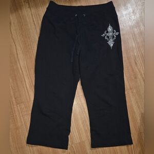 Womens Y2K Black Grunge Bling Capris Size Large (Fits S/M)